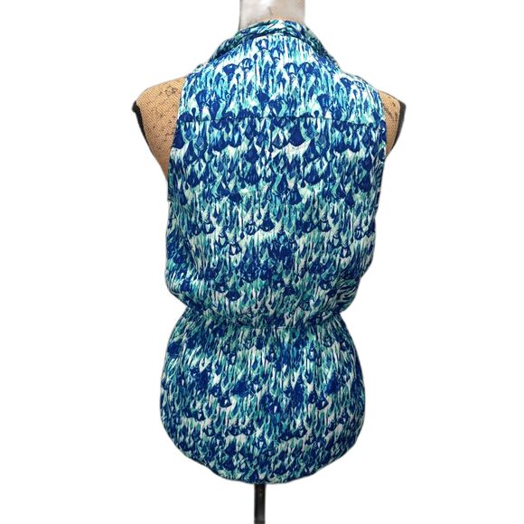 RED by Saks Fifth Avenue Ruffle Front Sleeveless Blouse Two Tone Blue Size Small - Picture 2 of 4